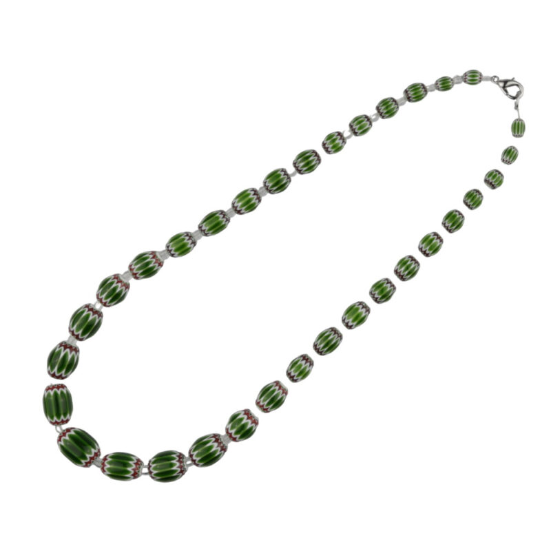 Avalaya Collana In Vetro Verde E Trasparente – Perline Intrecciate Uniche – Lunghezza 52 Cm – Chiusura A Bottone